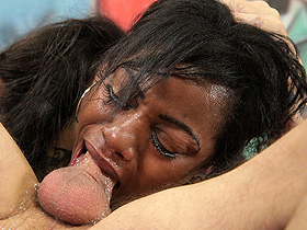 Ghetto Gaggers VanessaKelly gags on a throbbing cock